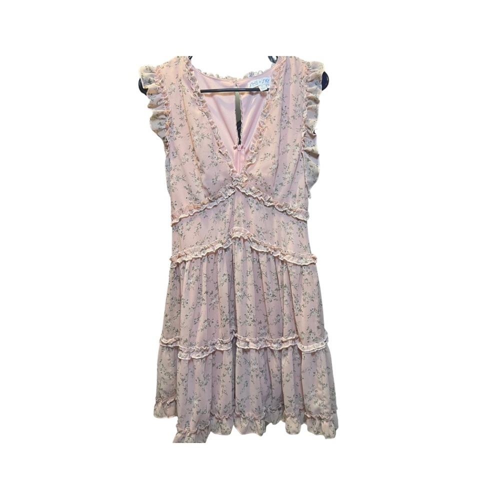 She + Sky Floral Ruffle Tiered Mini Dress Pink Size M